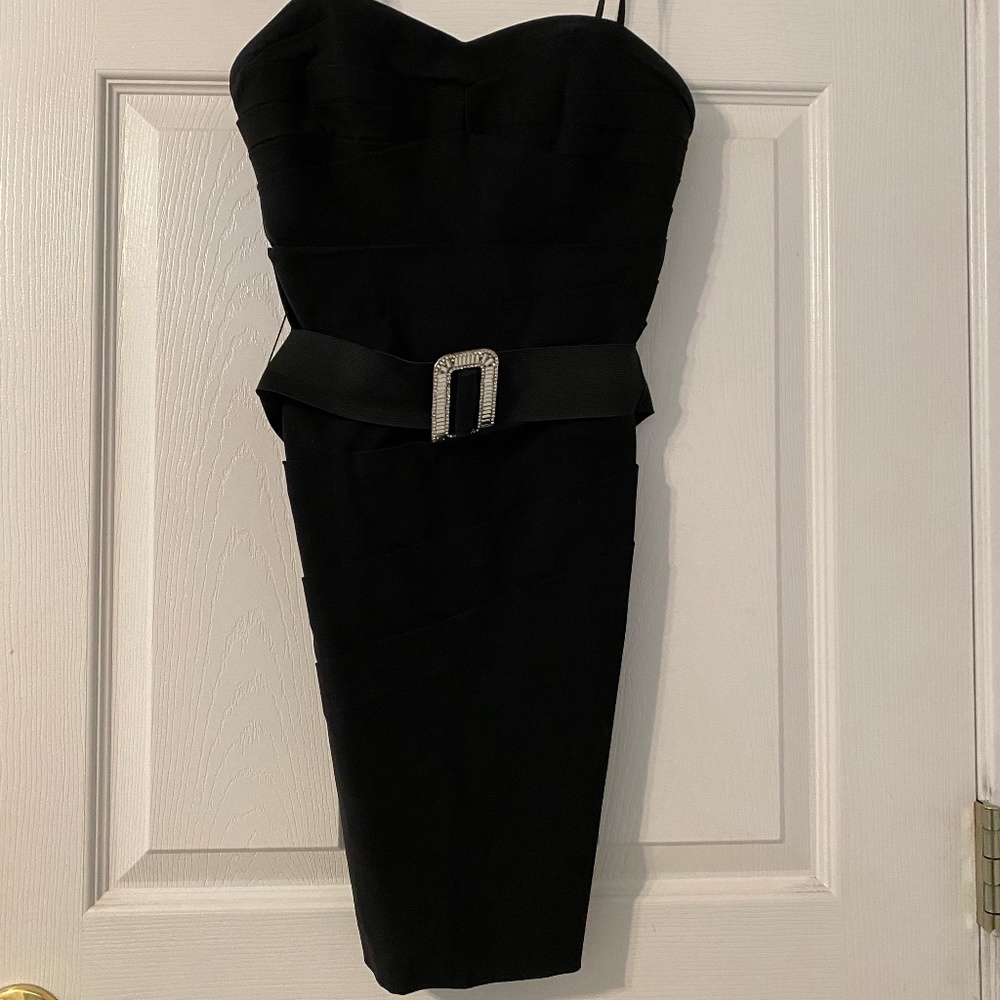 Black Tight Dress with Rhinestone Belt